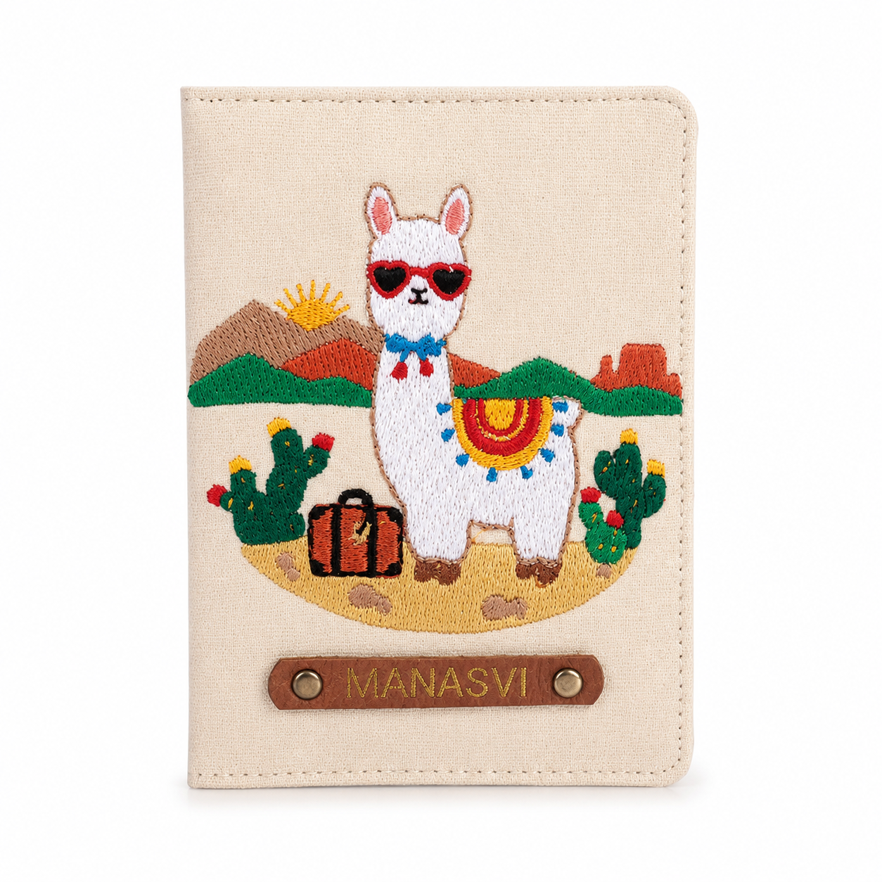 Embroidered Llama Passport Cover with Nameplate