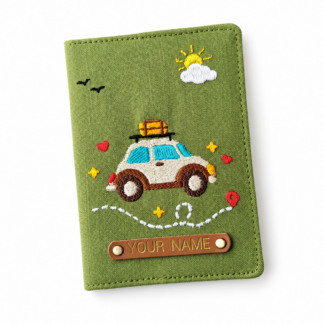 Olive Green Embroidered Personalized Passport Holder